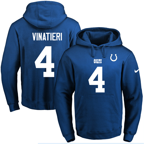 Nike Colts #4 Adam Vinatieri Royal Blue Name & Number Pullover NFL Hoodie - Click Image to Close